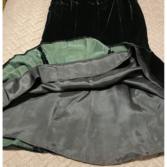 Vintage Velvet Emerald Green Strapless Sweetheart Mermaid Gown Maxi Bow Dress S - Picture 6 of 10